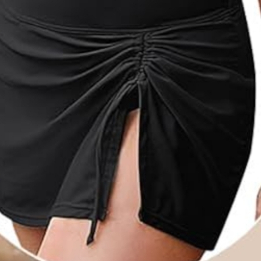 Yonique Skirt Tummy Control Swim Bottoms Mesh Ruched Drawsting NWOT Size 20W